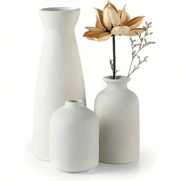 Bohemian Ceramic Vase Set - Modern Farmhouse Boho Decor, Set of 3