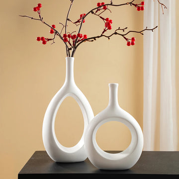 Modern White Donut Vase - Resin Boho Minimalist Decor, Various Sizes