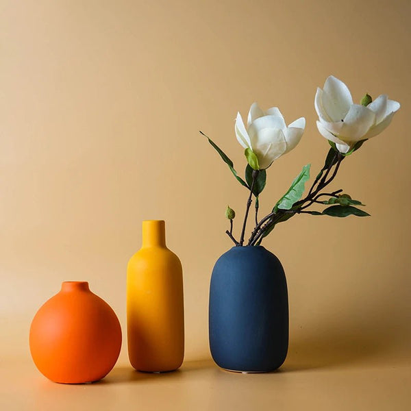 Nordic Minimalist Ceramic Vase | Solid Color Small Neck, 1pc