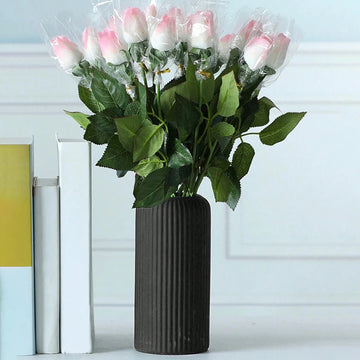 Striped Ceramic-Like Plastic Flower Vase - Black & White, Small 1pc