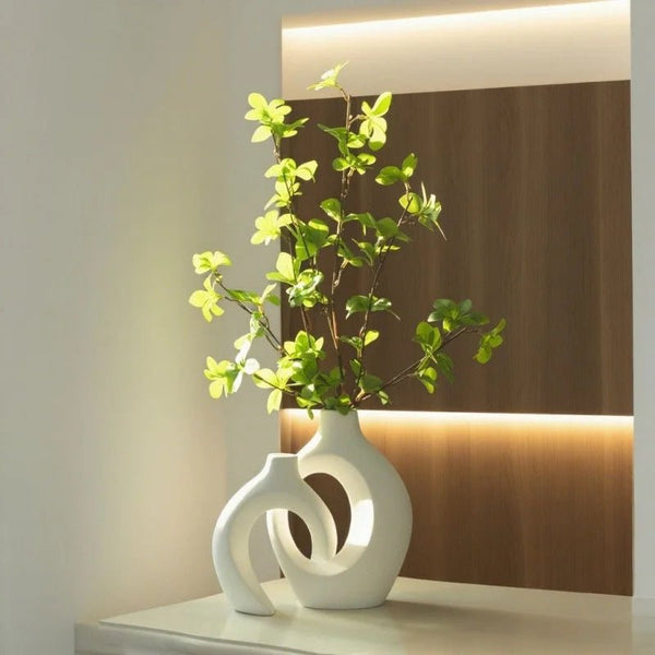 Modern Hugging Vase Set - White Plastic Boho Decor, Set of 2