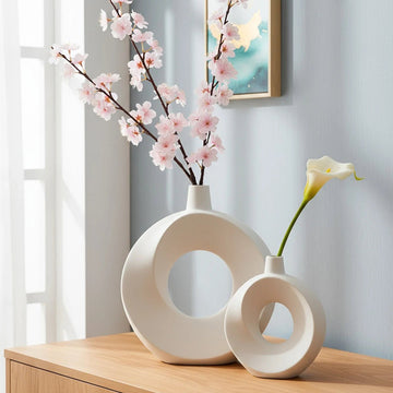 Modern White Donut Vase - Resin Minimalist Nordic Decor, 1pc