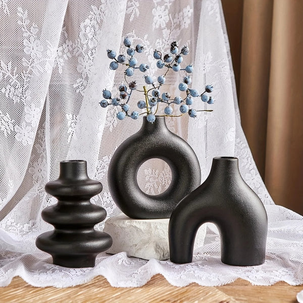 PGY Bohemian Ceramic Vase Set - Boho Decorative Ornaments, Set of 3