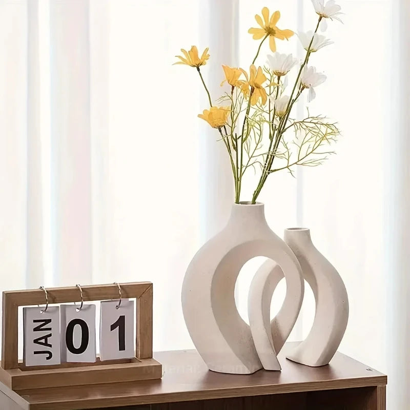Modern Hugging Vase Set - White Plastic Boho Decor, Set of 2