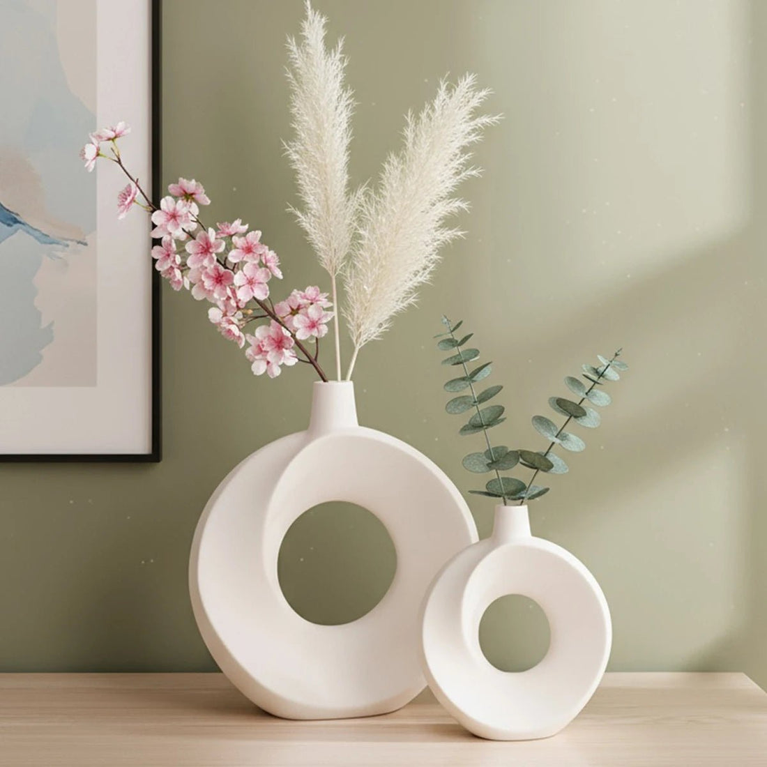 Modern White Donut Vase - Resin Minimalist Nordic Decor, 1pc